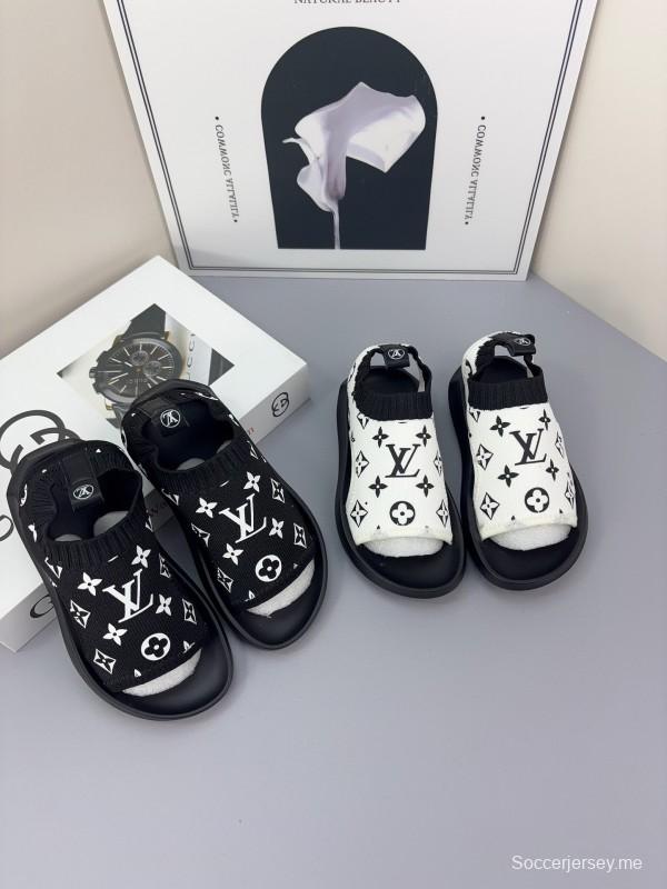 2025 Kids Louis Vuitton Black White Fabric Sandals