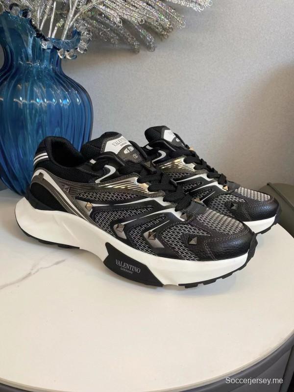 2024 Unisex Valentino Black White Mesh Leather Sneakers MJ00410