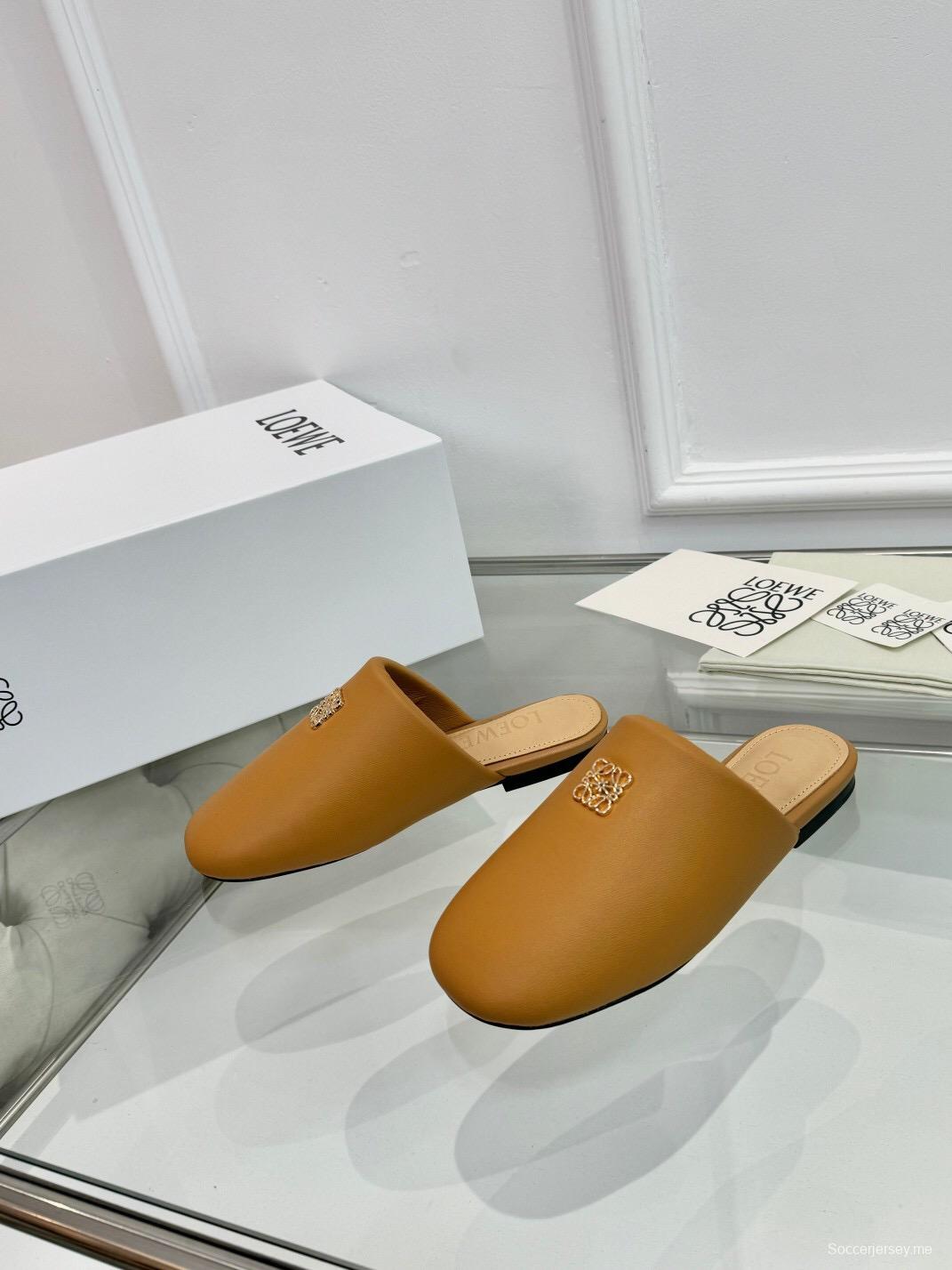 2025 Women Loewe Brown Leather Slippers LY00270