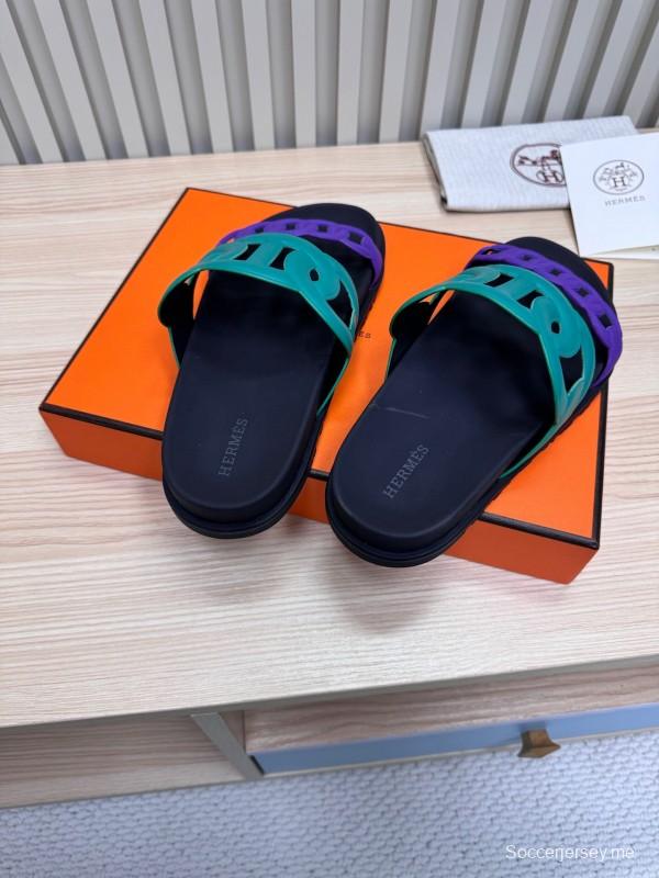 2025 Slippers Hermès Green Purple Rubber Casual LY00360
