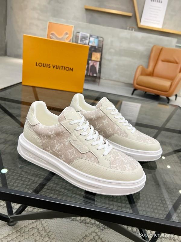 2024 Unisex Louis Vuitton Beige White Leather Mesh Sneakers MJ00400