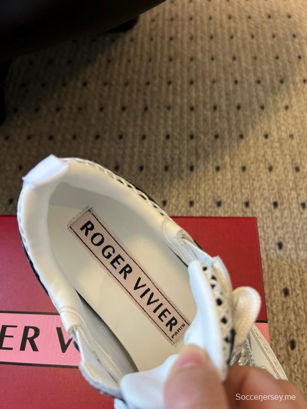 2025 Women Roger Vivier White Black Leather Synthetic Fabric Sneakers KFY00380