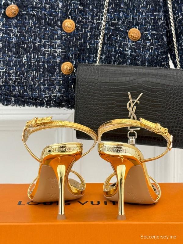 2025 Women Louis Vuitton Gold Leather Sandals