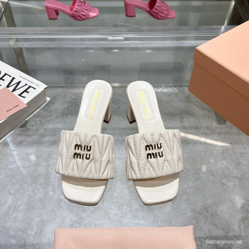 2025 Women Miu Miu White Sheepskin Sandals Embroidered KFY00250