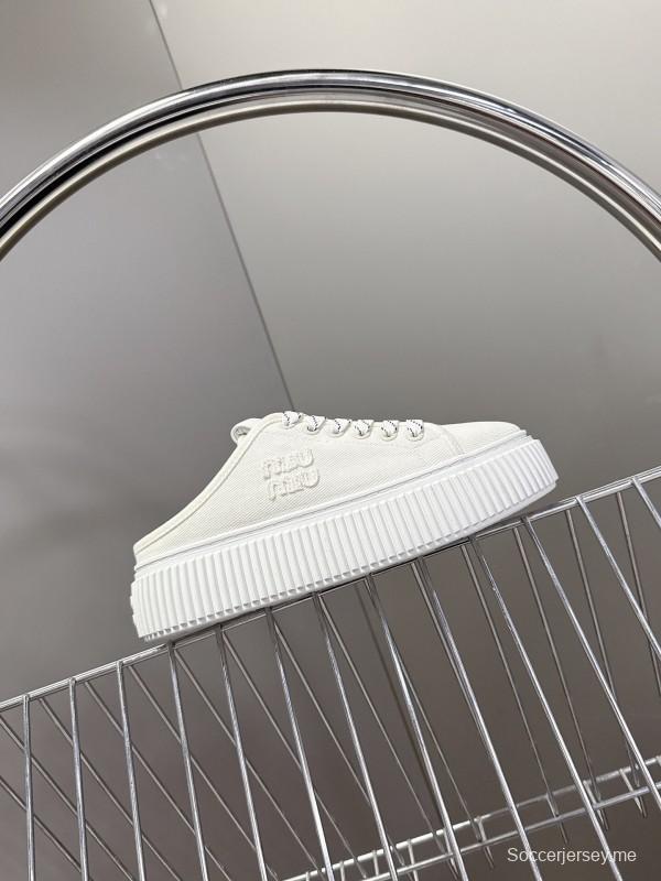 2025 Women Miu Miu White Canvas Sneakers
