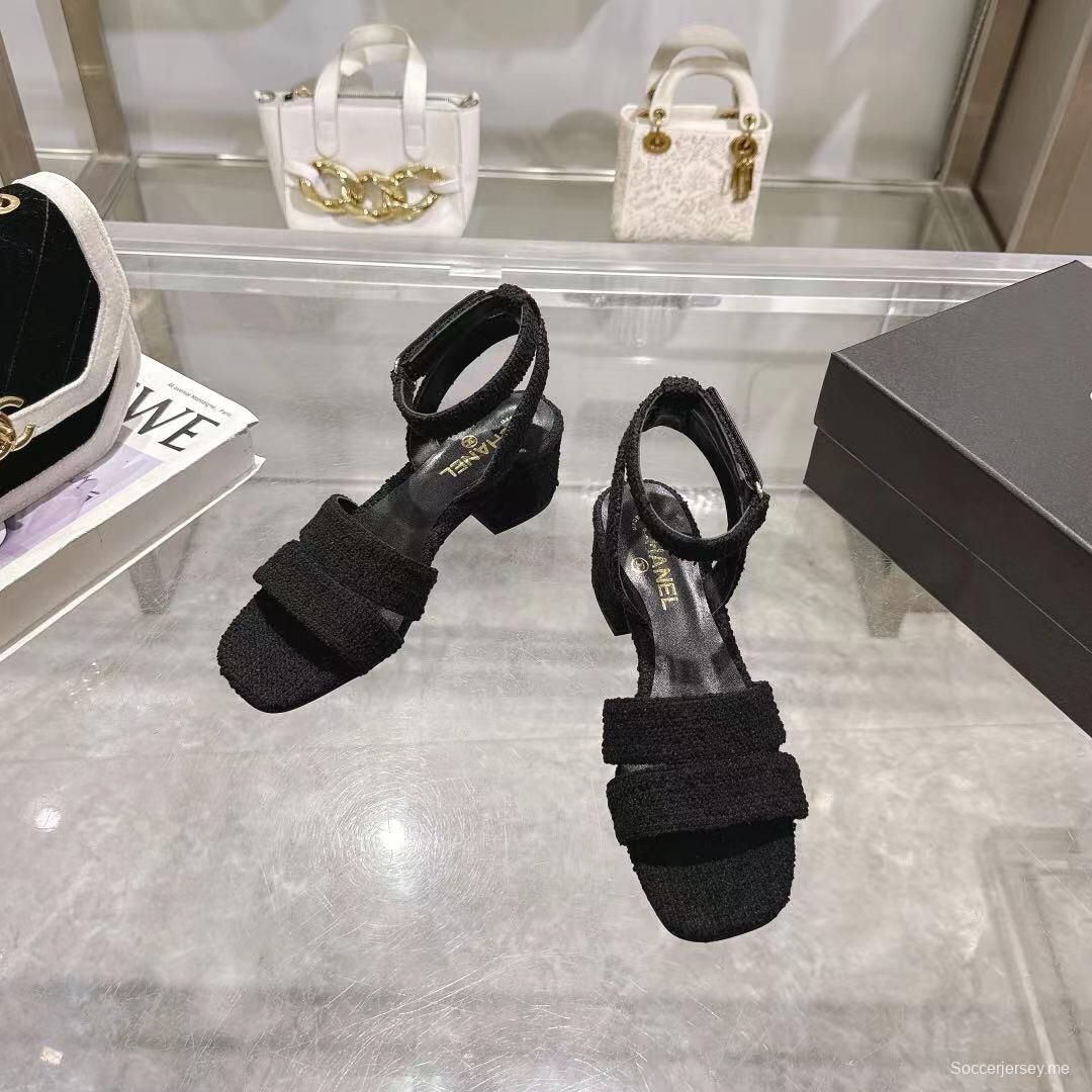 2025 Women Chanel Black Tweed Sandals LY00280