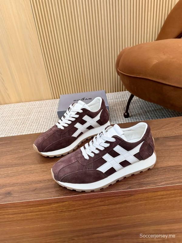 2025 Unisex HOGAN Burgundy White Suede Leather Sneakers