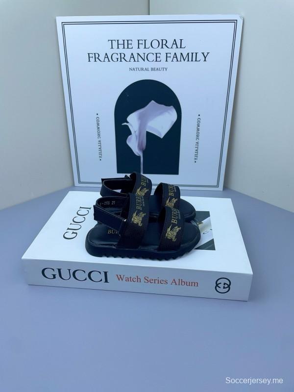 2025 Kids Burberry White Black Leather Sandals