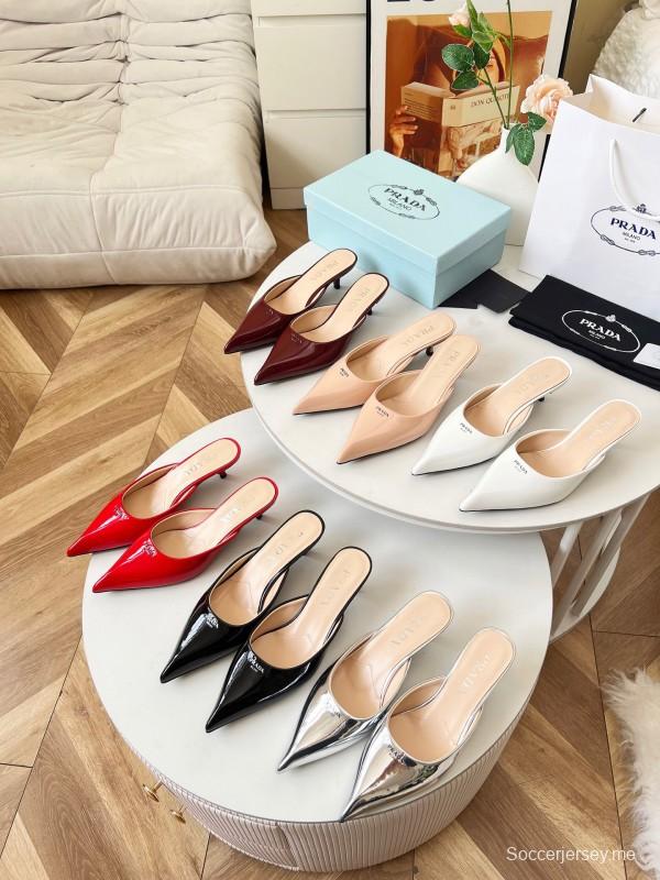 2025 Women Prada Red Patent Leather High Heel Mules LY