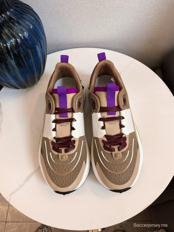 2024 Unisex Valentino beige white purple mesh leather sneakers