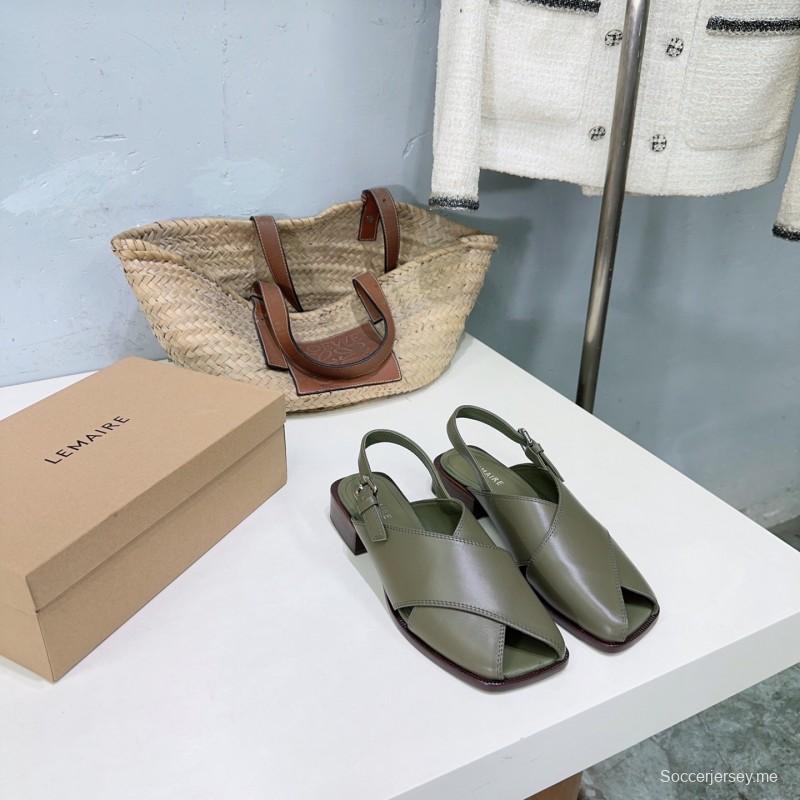 2025 Women Lemaire Green Leather Slingback Sandals KFY00310