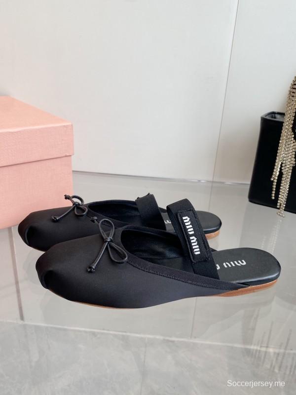 2025 Women Miu Miu Black Nylon Ballet Flats LY00380