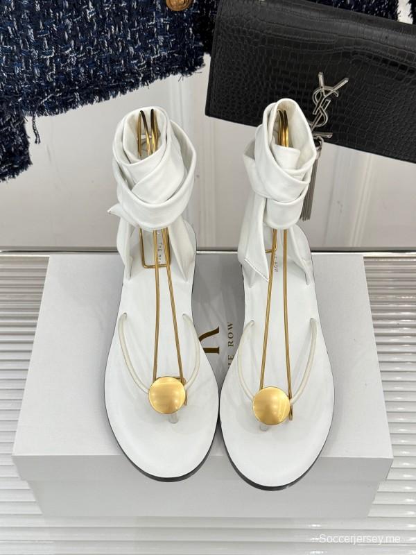2025 Women Yves Saint Laurent White Leather Strappy Sandals KFY00300