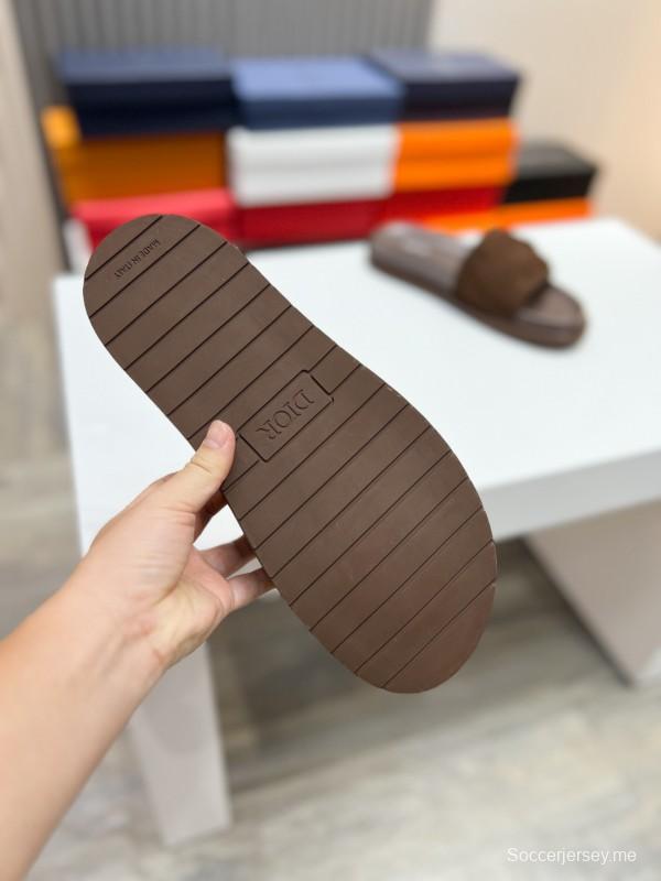 2025 Men Dior Brown Suede Leather Slippers AS00190