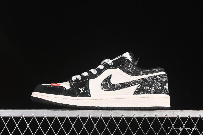 حذاء كرة السلة نايك اير جوردان 1 لاو AJ1 AJ1 LV Collaboration Black Fabric Red Label حذاء كرة السلة الراقية المنخفضة المخصصة - YX5066-369