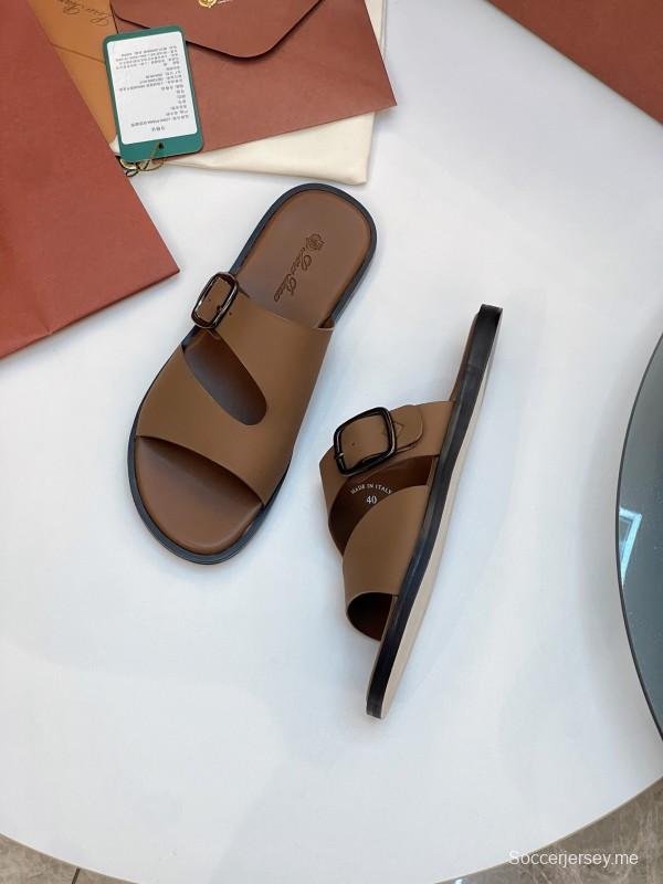 2025 Men Loro Piana Brown Leather Slippers AS00250