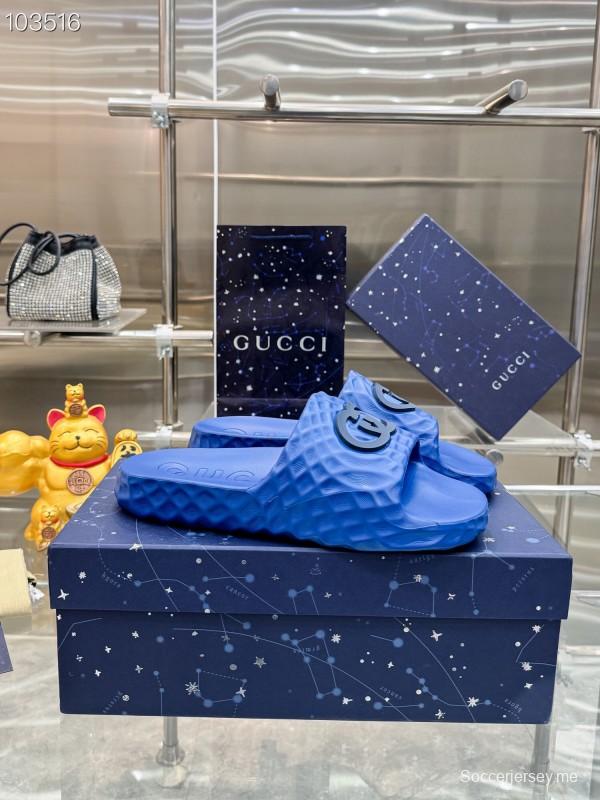 2025 Men Gucci Blue Rubber Slippers Interlocking G KFY00170