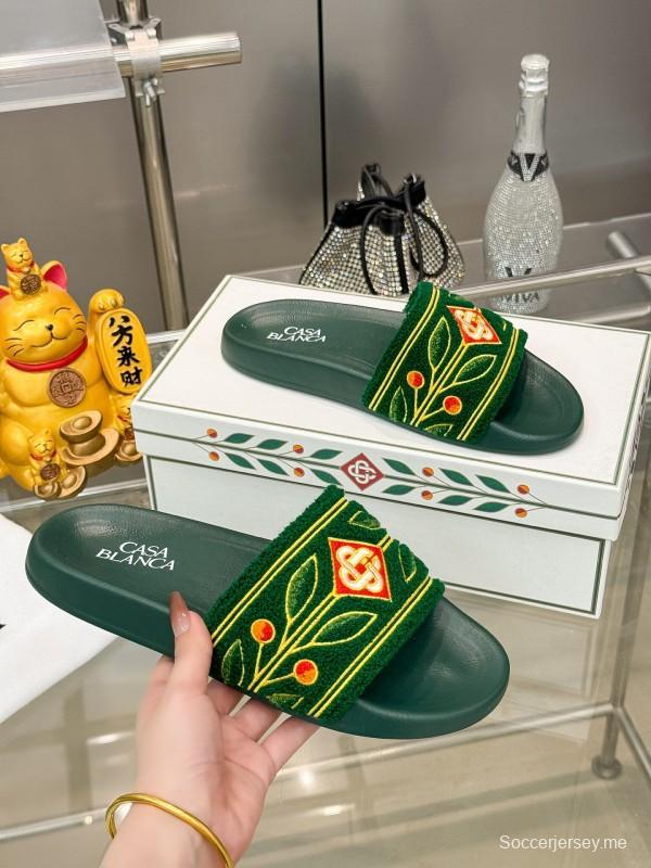 2025 Men CASA BLANCA Green Embroidery Slippers Original Embroidery KFY00160