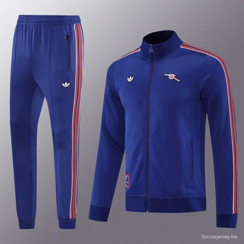 25/26 Arsenal Blue with Red & White Stripes Full Zipper Jacket +Long Pants