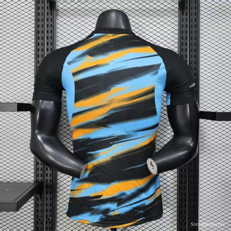 إصدار اللاعب 25/26 قميص أولمبيك مارسيليا أزرق مع قميص مخطط متدرج برتقالي