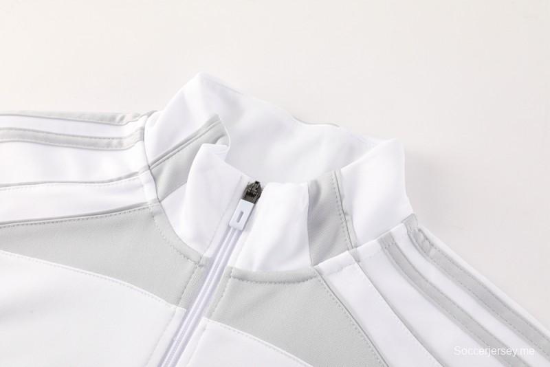 25/26 ريال مدريد جاكيت بسحاب كامل رمادي/أبيض + بنطلون طويل