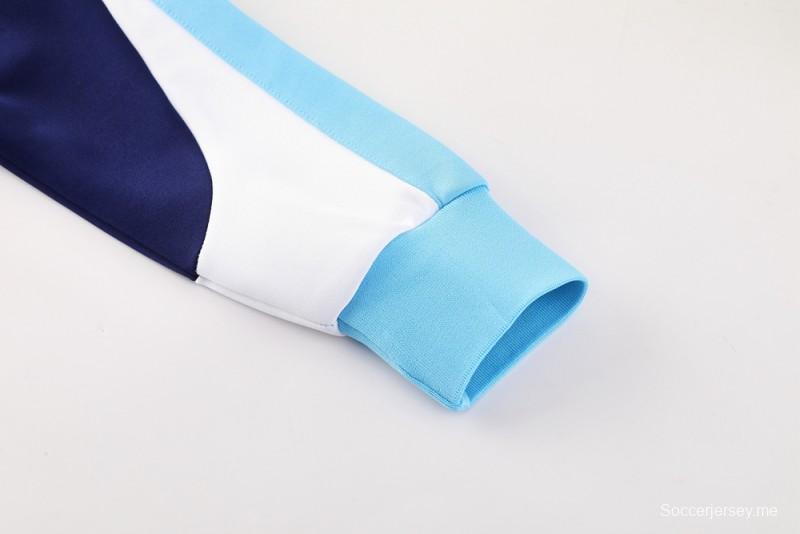 طقم بدلة رياضية نايك إير 2025 - أزرق فاتح مع لمسات كحلية اللون أزرق فاتح مع جاكيت بسحاب كامل + بنطال طويل