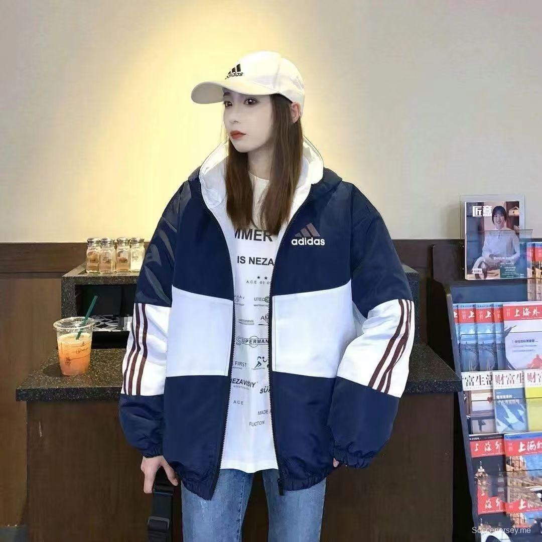 أديداس 2025 أديداس أبيض/أسود/أسود/نبيذ سحاب كامل بسترة واقية من الرياح