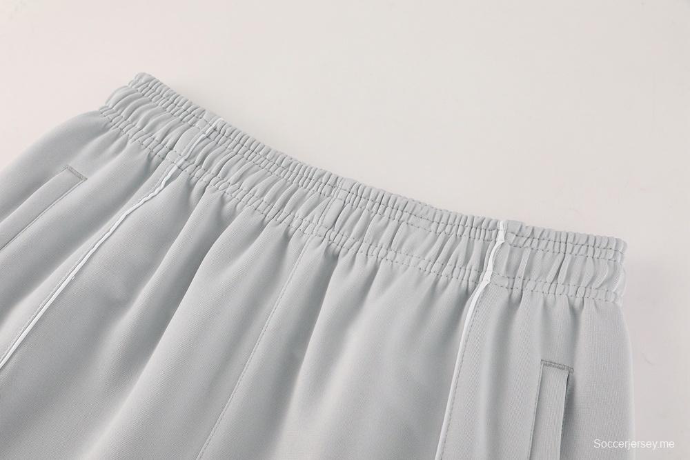 25/26 جاكيت ريال مدريد رمادي كامل بسحاب + بنطلون طويل