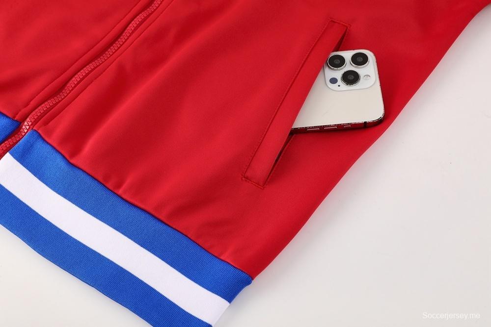 25/26 جاكيت أحمر بسحاب كامل أحمر من أتليتكو مدريد + بنطال طويل