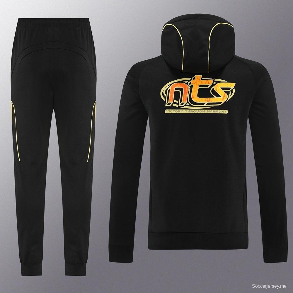 25/26 أرسنال جاكيت أسود كامل بسحاب أسود + بنطلون طويل