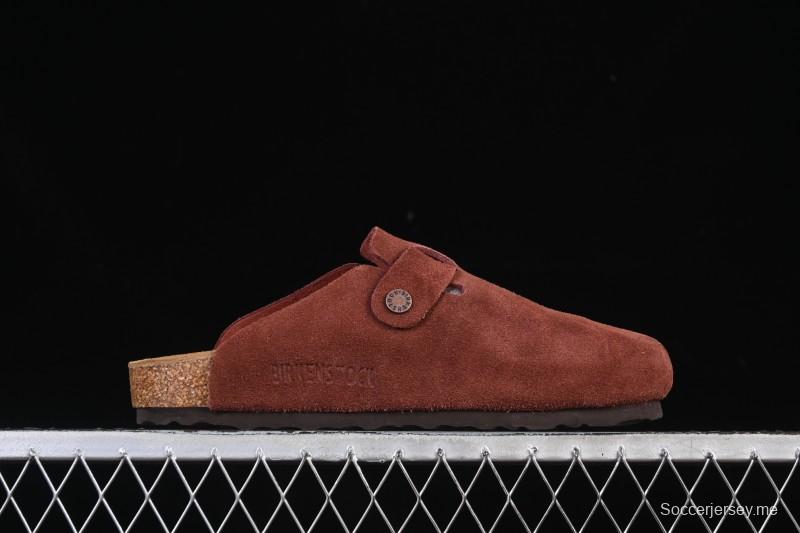 سلسلة صنادل بيركنستوك بجزء علوي من الجلد الناعم ونعل وسطي من المطاط الفلين - نبيذ أحمر