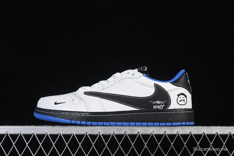 حذاء نايك ترافيس سكوت x Fragment Design x Air Jordan 1 Low OG SP AJ1 AJ1 Swoosh أزرق منخفض الساقين كاجوال - DZ5899-027