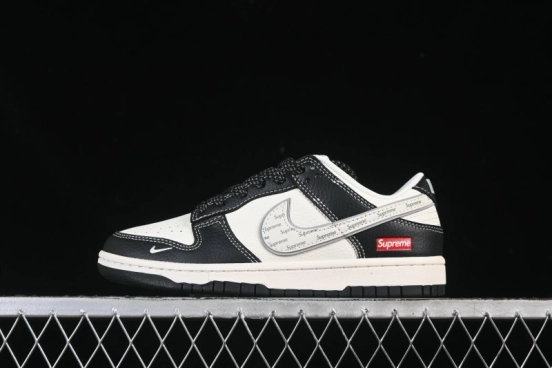 حذاء تزلج نايك SB Dunk Dunk Low Supreme Collaboration باللون البيج الأسود والفضي الفاخر المخصص للتزلج الكاجوال المنخفض - HH7518-099