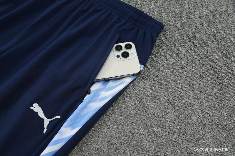 25/26 مانشستر سيتي أبيض مع خطوط زرقاء سماوية مخططة قطريًا نصف سحاب جاكيت رياضي + بنطال طويل