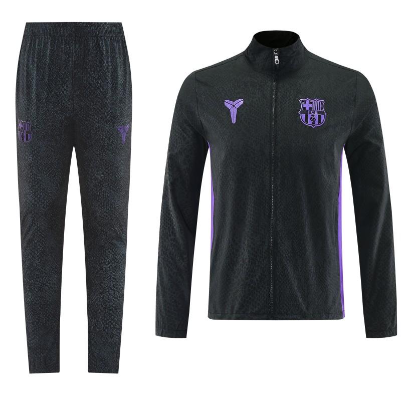 25/26 برشلونة أسود S-3XL أسود جاكيت نصف سحاب + بنطلون طويل + بنطلون طويل