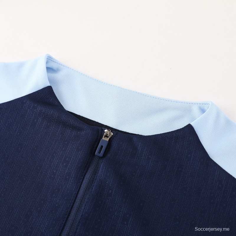 2025 فرنسا 2025 جاكيت أزرق ملكي نصف سحاب أزرق + بنطلون طويل