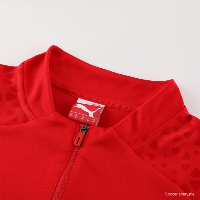 23/24 ميلان ميلان أحمر S-2XL سترة نصف سحاب + بنطلون طويل + بنطلون طويل