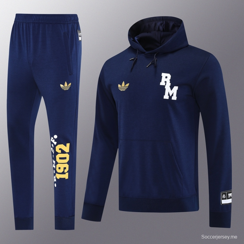 25/26 ريال مدريد جاكيت أزرق ملكي نصف سحاب أزرق + بنطلون طويل S-2XL