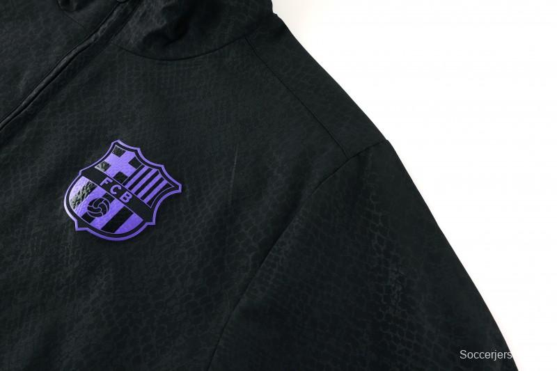 25/26 برشلونة أسود S-3XL أسود جاكيت نصف سحاب + بنطلون طويل + بنطلون طويل