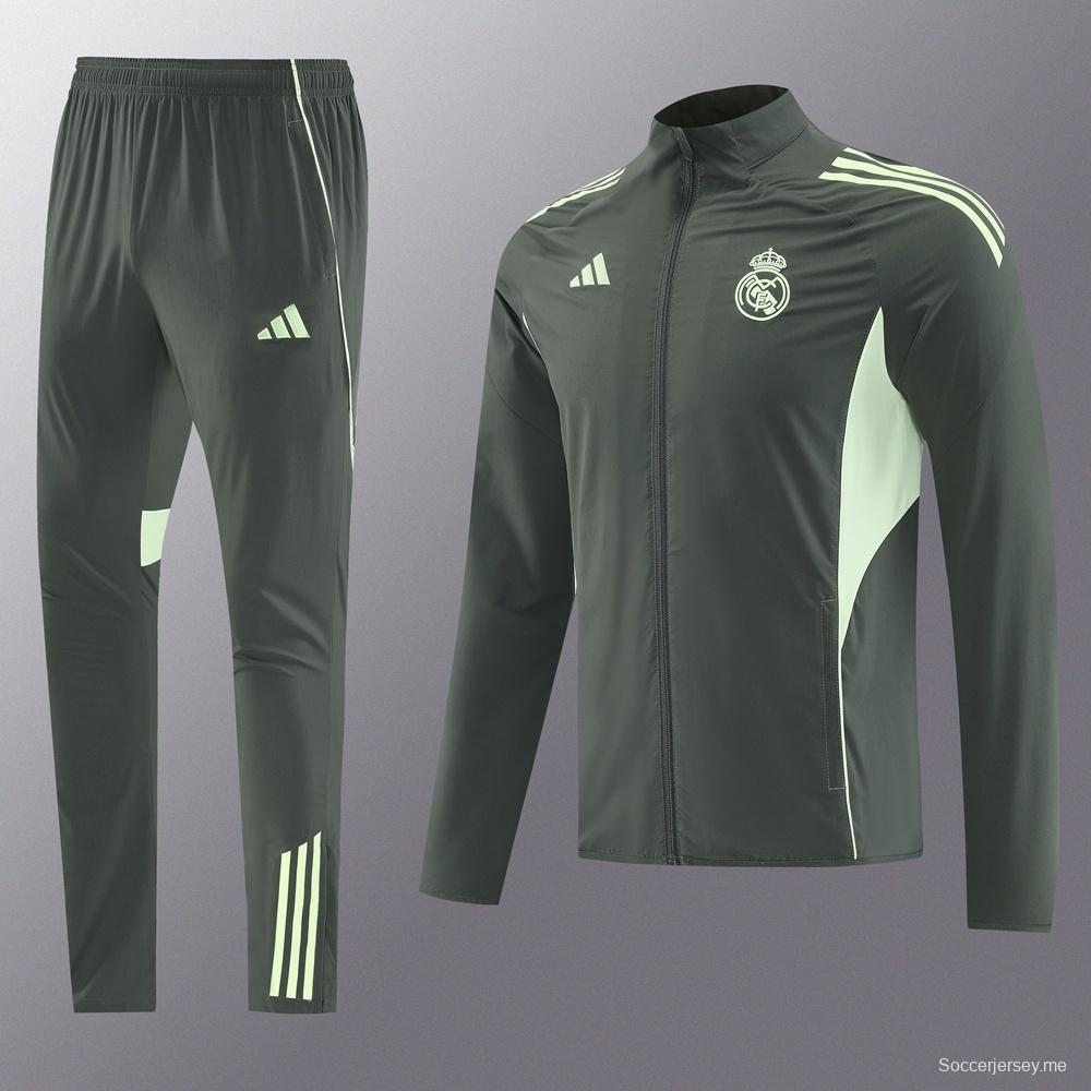 25/26 ريال مدريد جاكيت أخضر داكن نصف سحاب أخضر + بنطلون طويل S-3XL