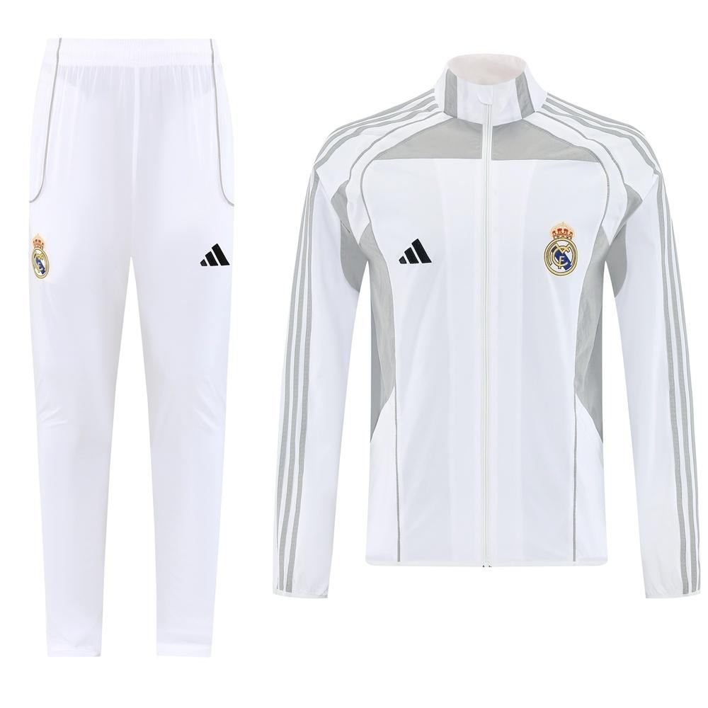 25/26 ريال مدريد جاكيت أبيض نصف سحاب + بنطلون طويل S-3XL