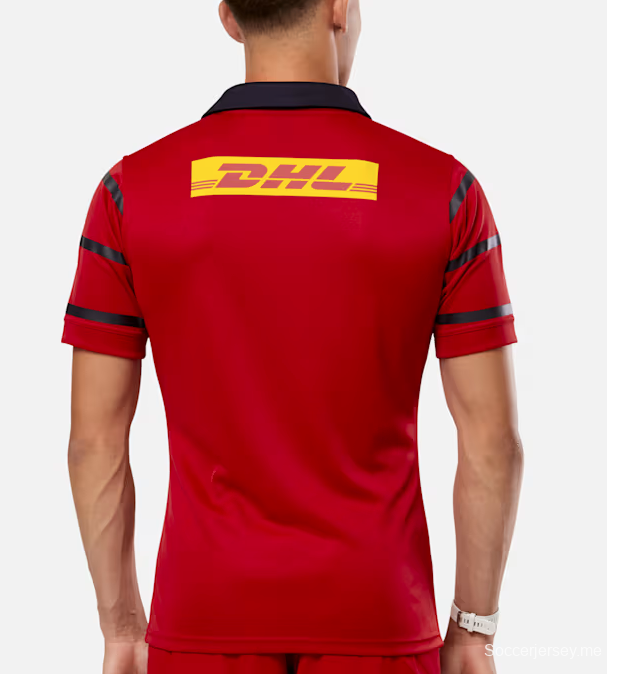 25/26 قميص مونستر للرجبي أحمر بخطوط رمادية وكحلية اللونين