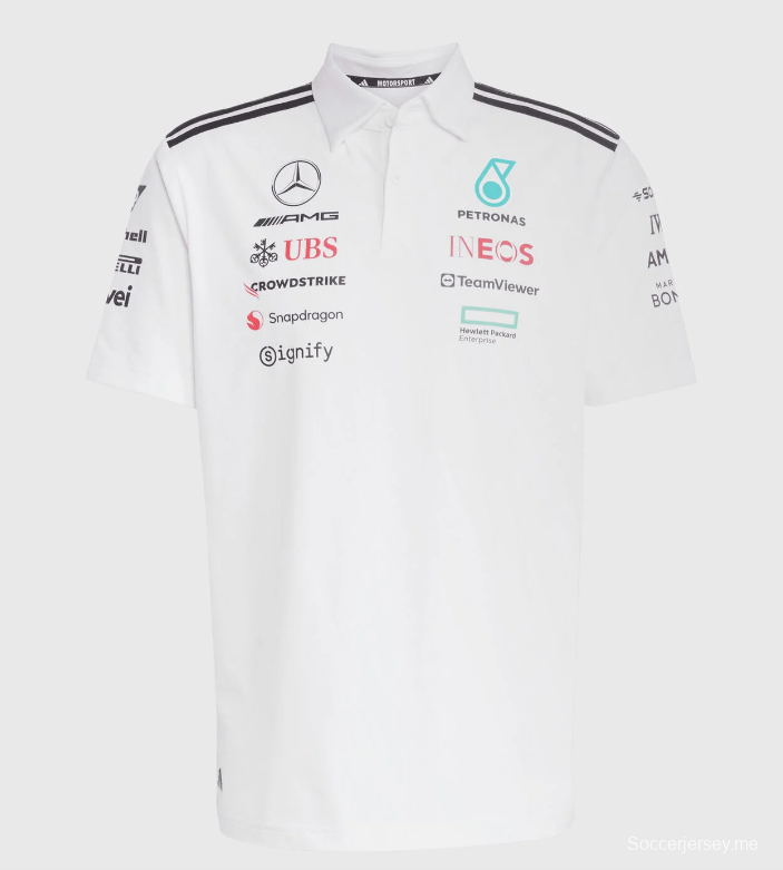 2026 قميص بولو أبيض لفريق مرسيدس-AMG بتروناس للفورمولا 1 F1 2026