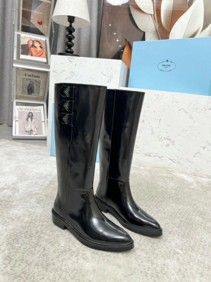Prada Classic Triangle Logo Pointed Toe Boots - LY00350