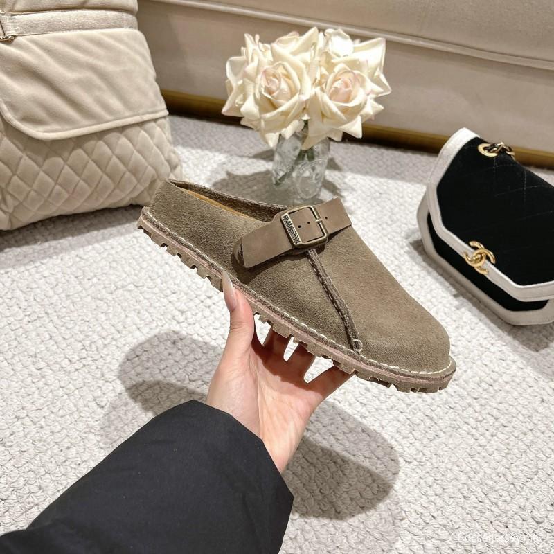 صندل نسائي من بيركنستوك 2025 SS ثنائي الاتجاه من بيركنستوك بجلد الشامواه وإبزيم ريترو - LY00240