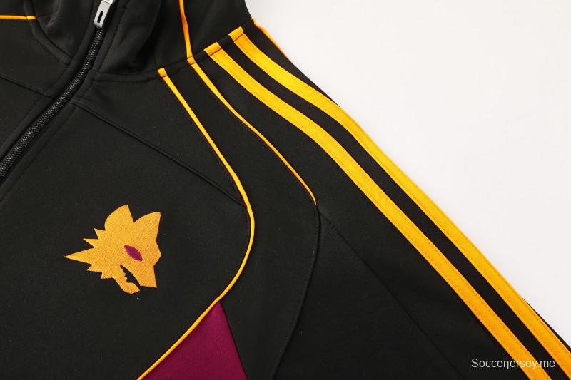 25/26 روما جاكيت أسود كامل بسحاب أسود + بنطلون طويل + بنطلون طويل