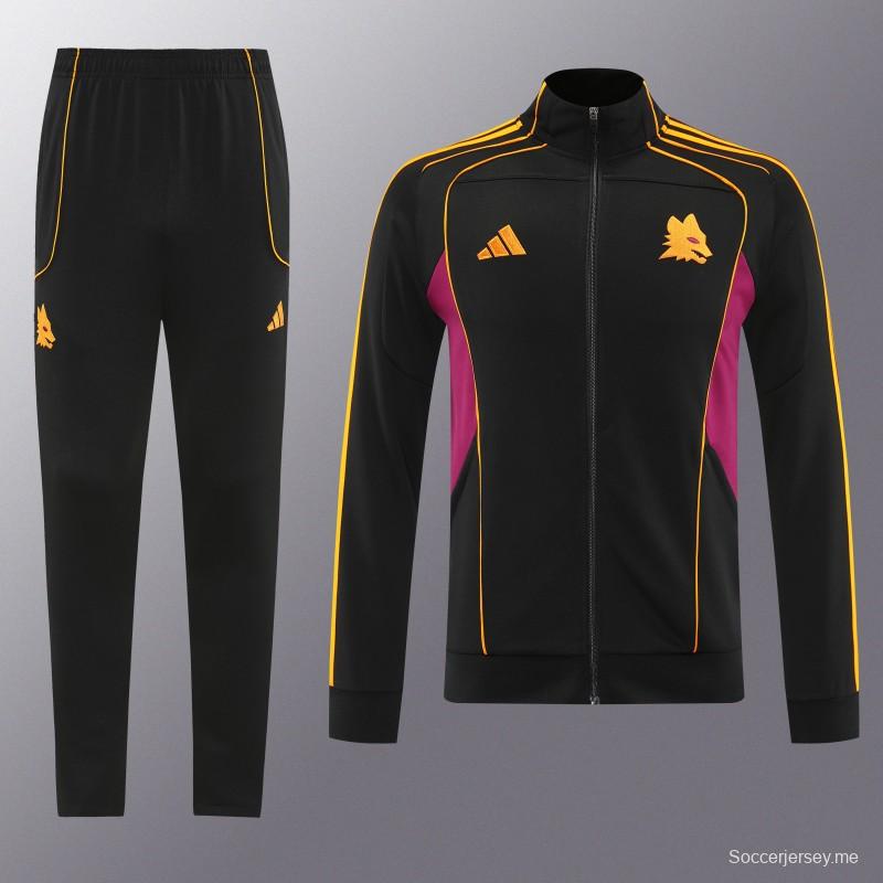 25/26 روما جاكيت أسود كامل بسحاب أسود + بنطلون طويل + بنطلون طويل