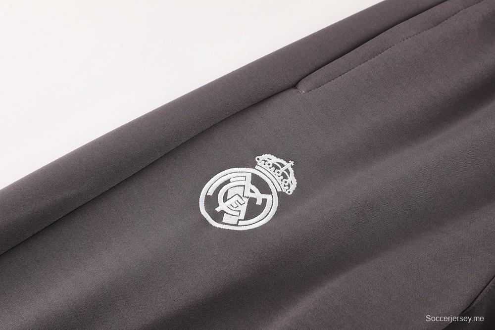 25/26 ريال مدريد سترة رمادي فاتح بسحاب كامل رمادي + بنطلون طويل + بنطلون طويل