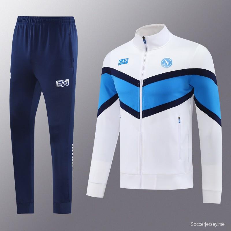 25/26 نابولي جاكيت أبيض بسحاب كامل + بنطلون طويل + بنطلون طويل