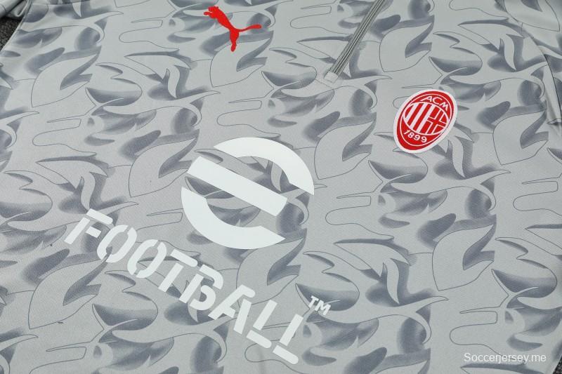 إصدار اللاعب 25/26 ميلان ميلان رمادي بنقشة مموهة بنصف سحاب سترة رياضية + بنطال طويل